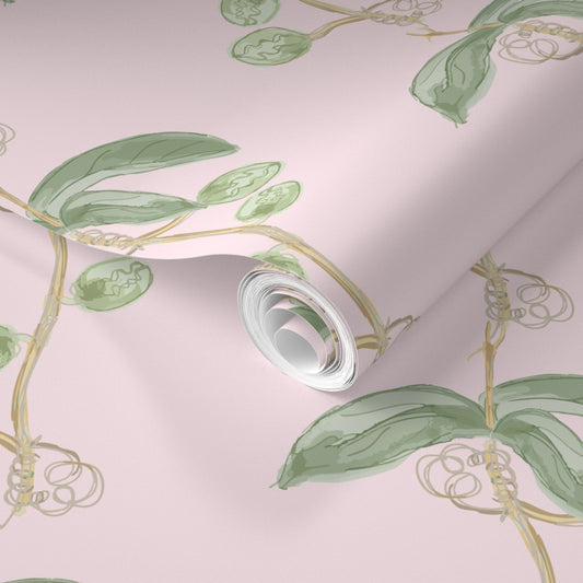 Plant the seed - green on pink wallpaper