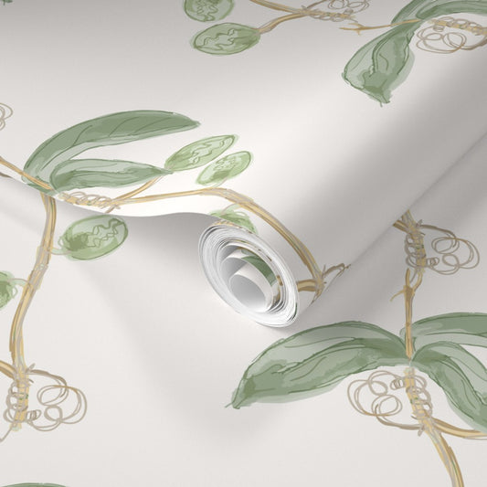 Plant the seed - green on cream wallpaper