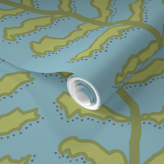 Kelp Forest Green on Teal Wallpaper