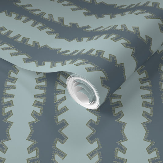 Zipper in Blue on Blue in Wallpaper