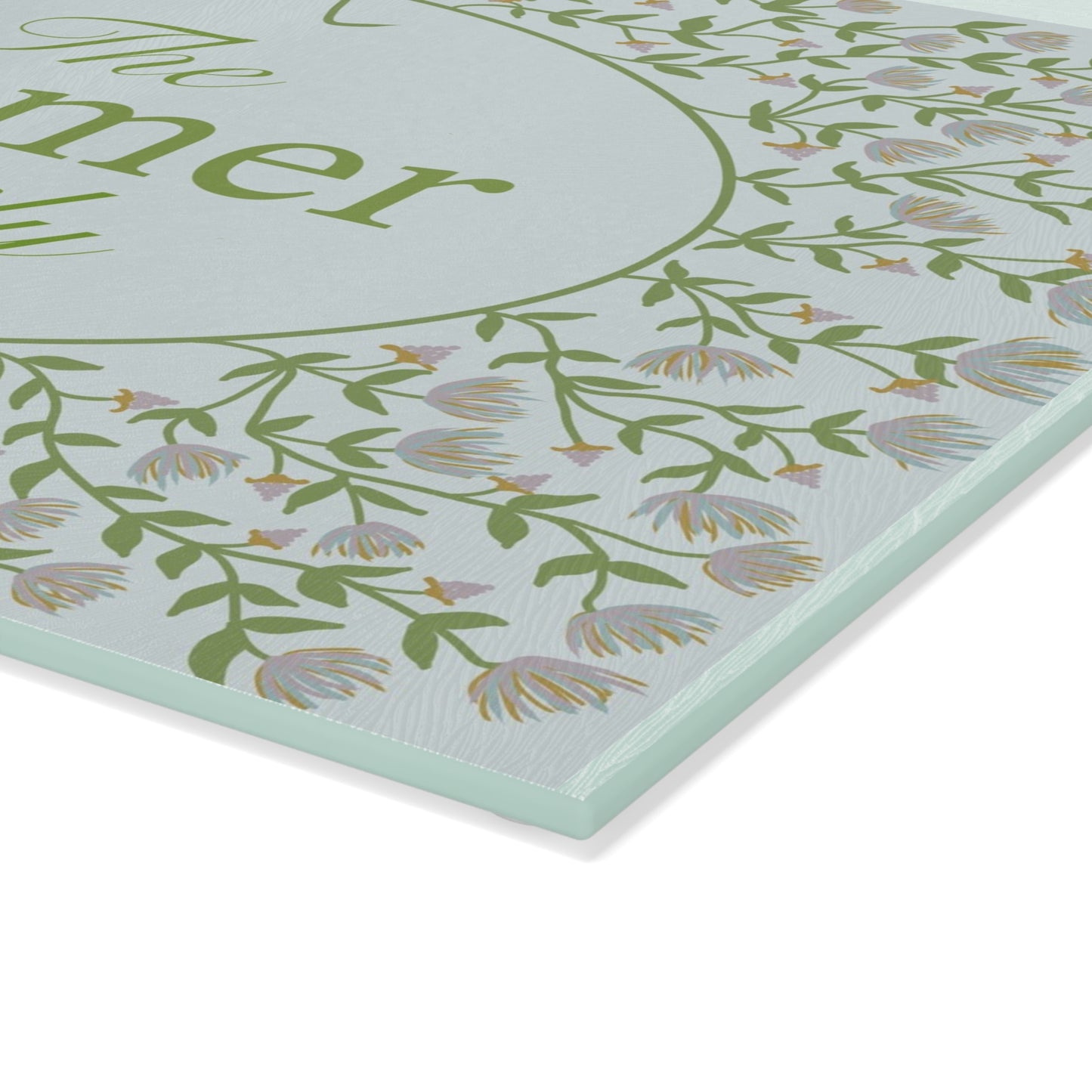 Personalized Glass Cutting Board - Floral Design + Custom Message