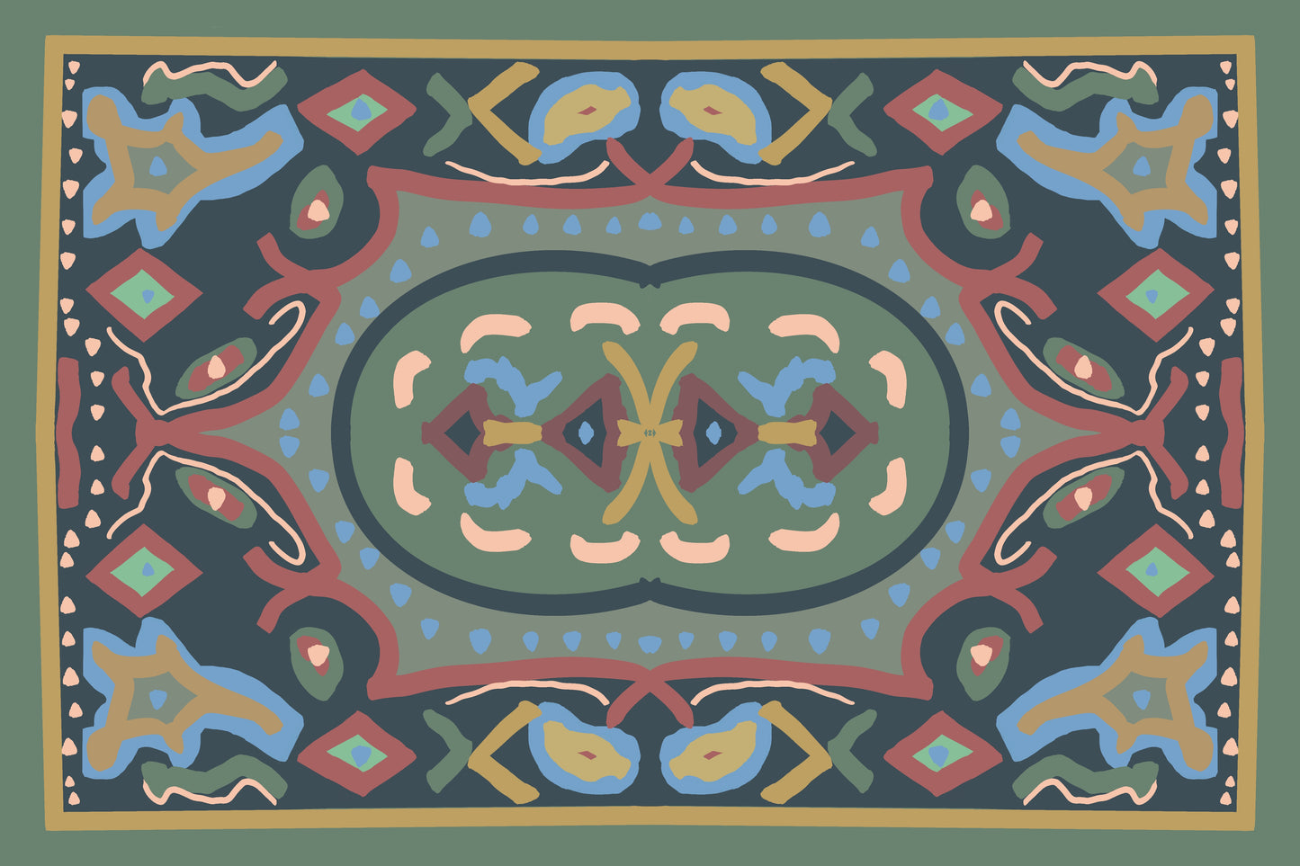 "Ash" Jewel Tone Traditional Oriental Style Vinyl Floor Mat- 24"x36"