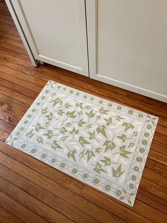 "Ivy on Blue" Vinyl Floor Mat