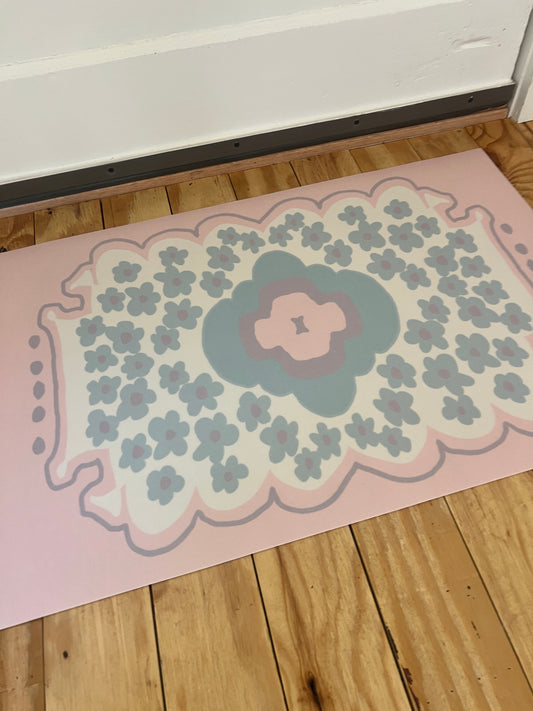 "Charlie" Pastel Floral Vinyl Floor Mat - 20"x30"