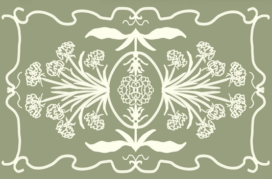 "Janie" Green and Off White Floral Vinyl Floor Mat - 20"x30"