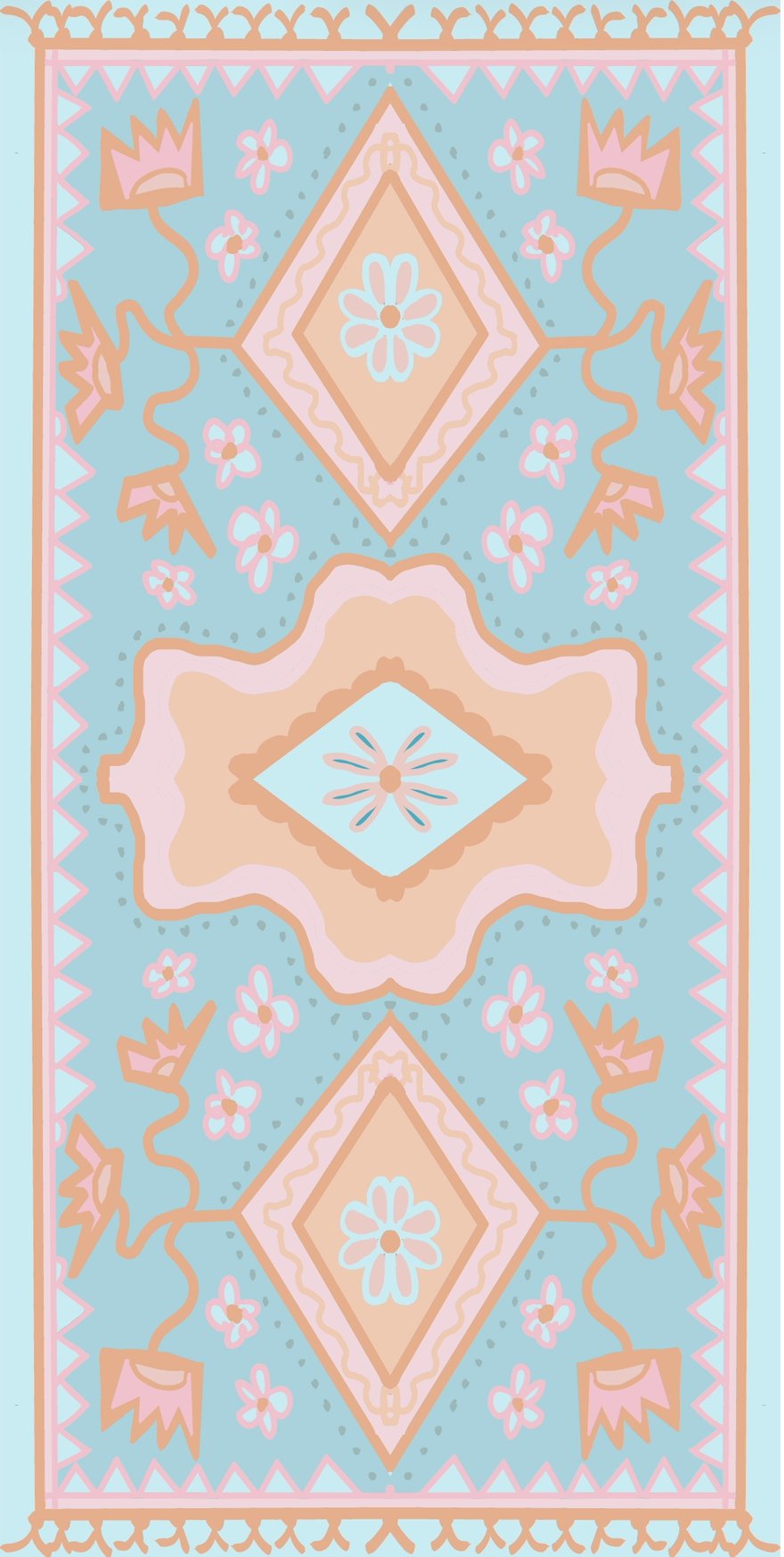 "Bama Bound in Turquoise" Modern Oushak Vinyl Runner 30"x60"