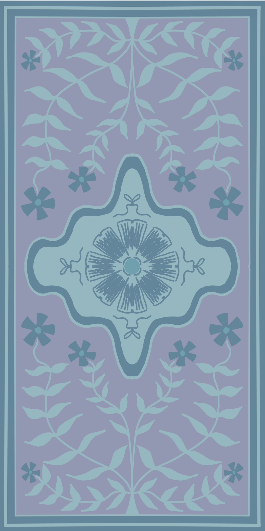 Modern Oushak style runner with flowers in blue and purple designer vinyl rug runner mat