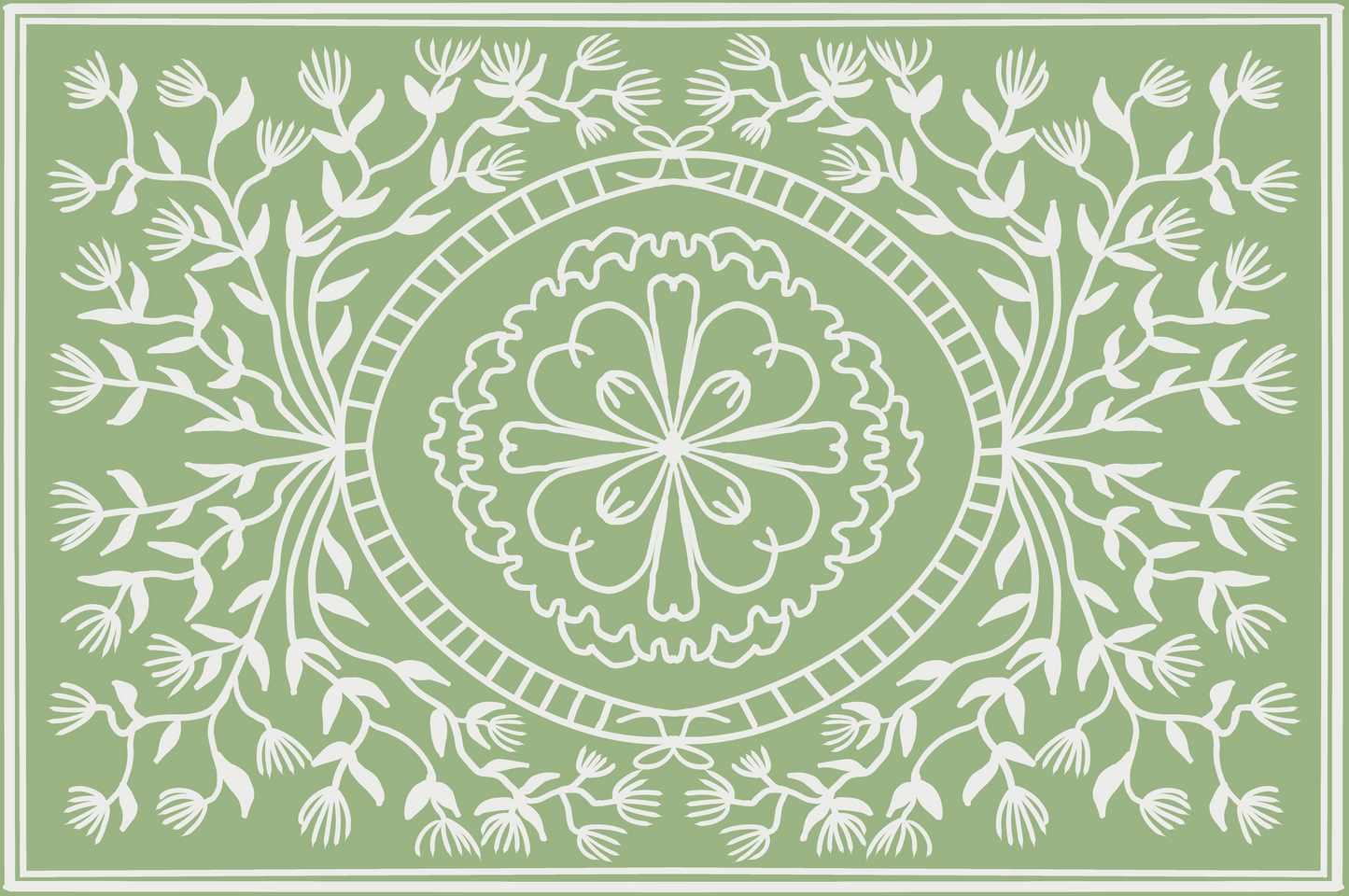 "Ruthie" in green - Cottage Floral Vinyl Placemat - 12"x18"