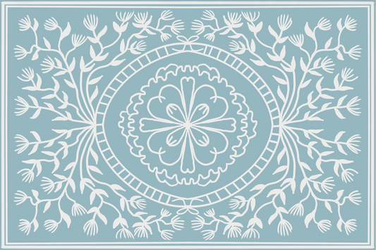 "Ruthie" in Blue- Cottage Floral Vinyl Placemat - 12"x18"