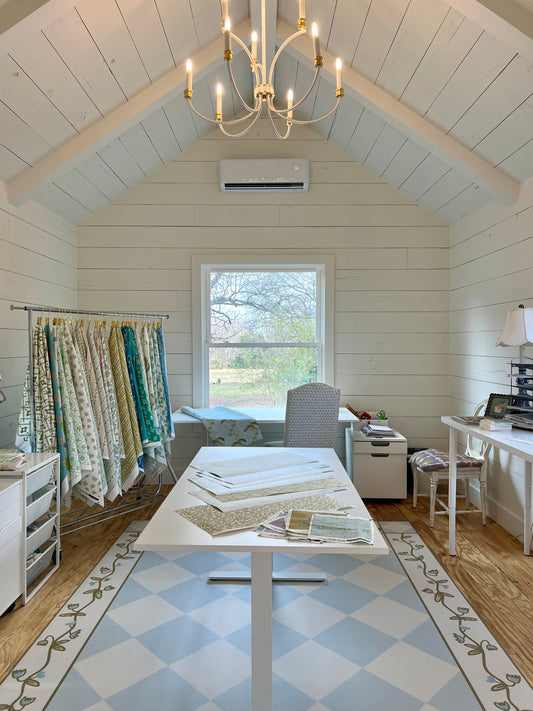 Interior Design Studio for Jenny Kramer Decor.  Where she helps clients with their home and interior projects.  She handles decorating, design, remodels, renovations and also designs fabrics, wallpapers, and decorative vinyl floor mats. 