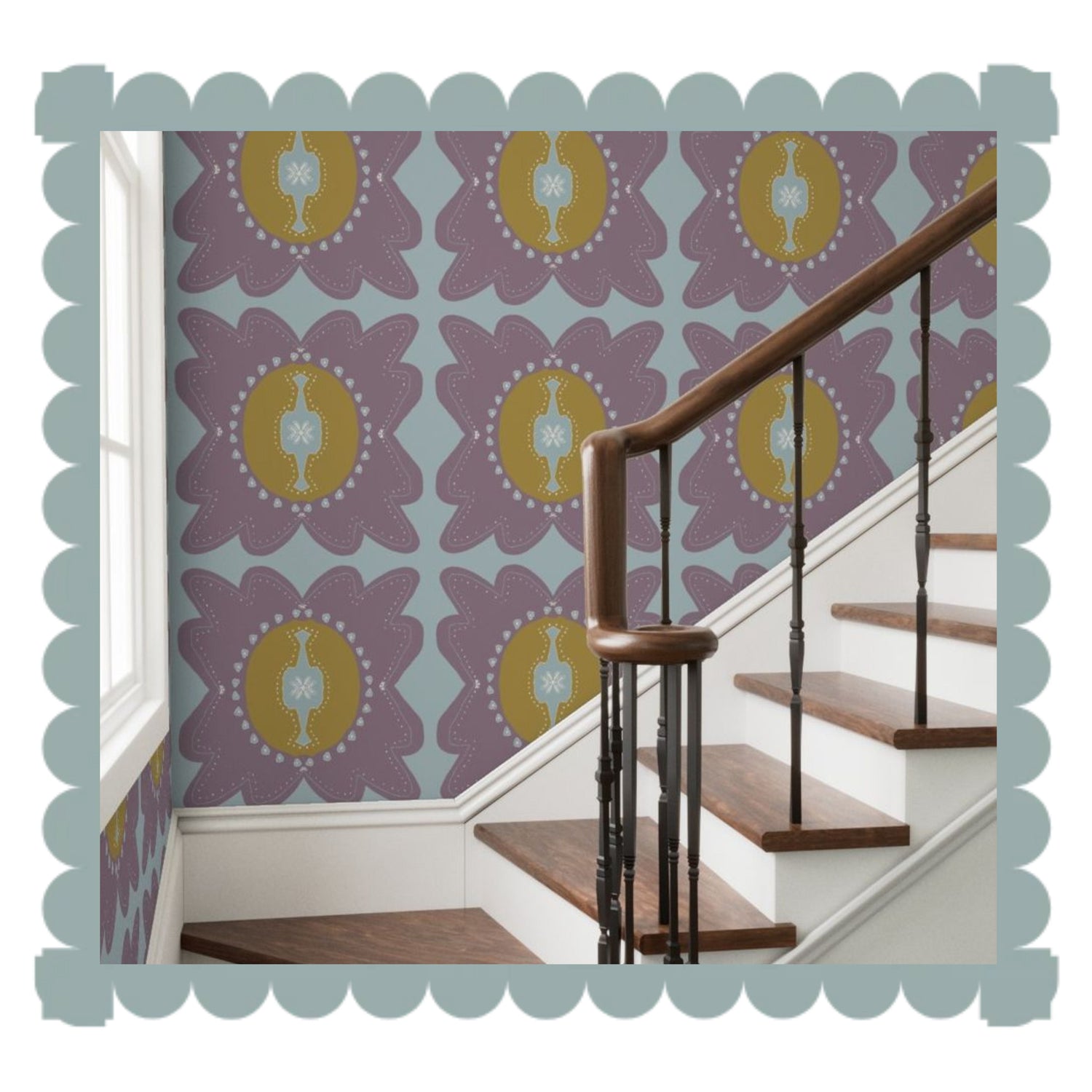 Vintage prints with blue striped background