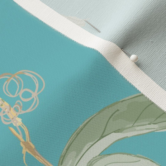 Plant the Seed Pod Green on Teal- Fabric by the Yard