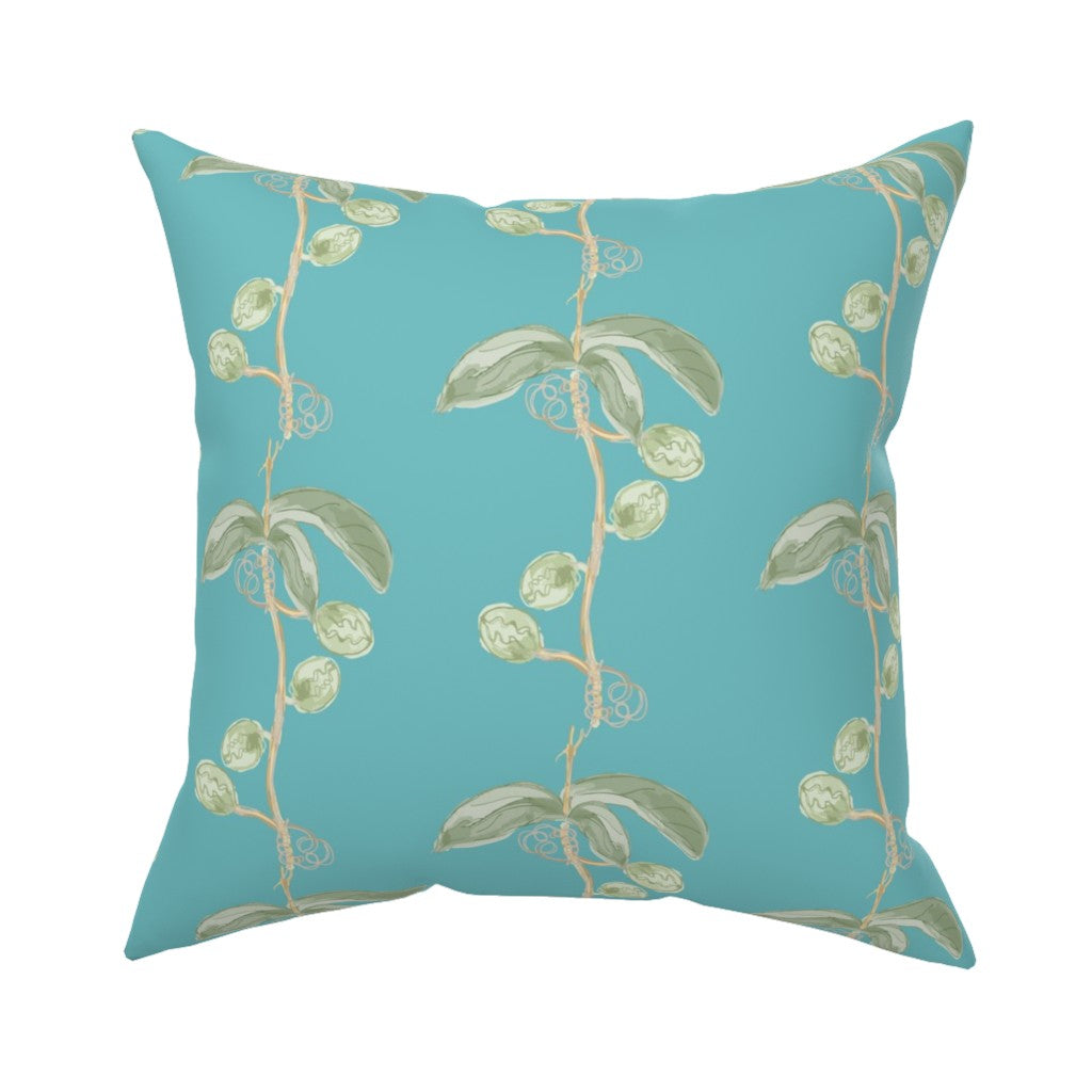Plant the Seed Pod Green on Teal- Fabric by the Yard