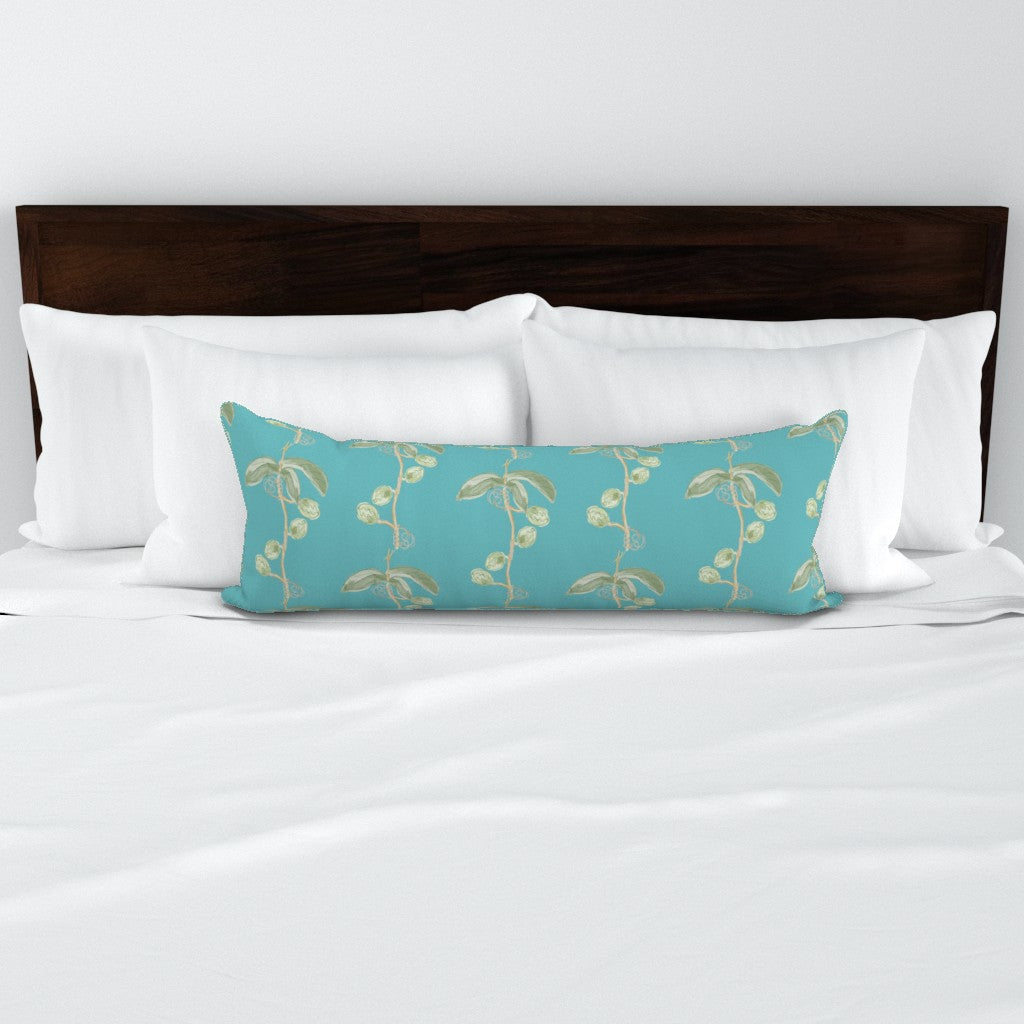 Plant the Seed Pod Green on Teal- Fabric by the Yard