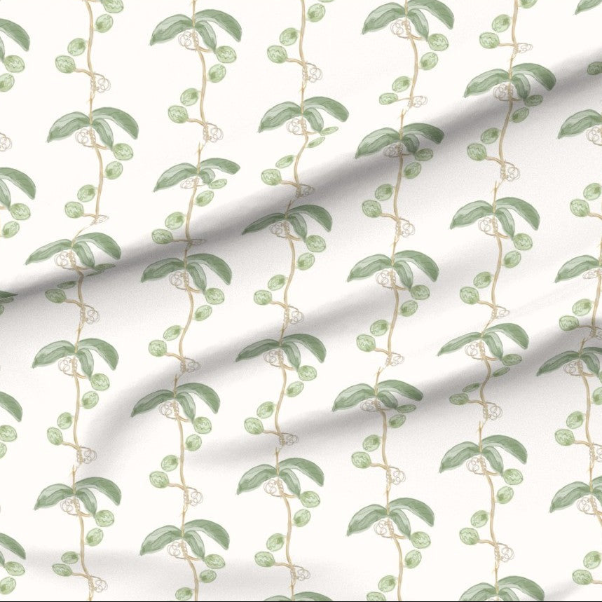 Plant the Seed Pod Green on Cream - Fabric by the Yard