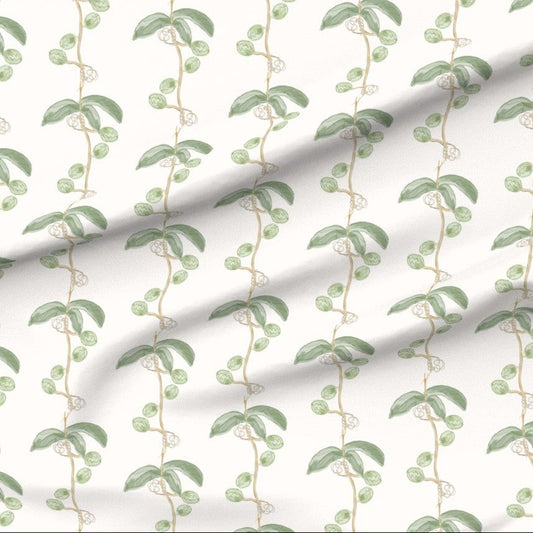 Plant the Seed Pod Green on Cream - Fabric by the Yard