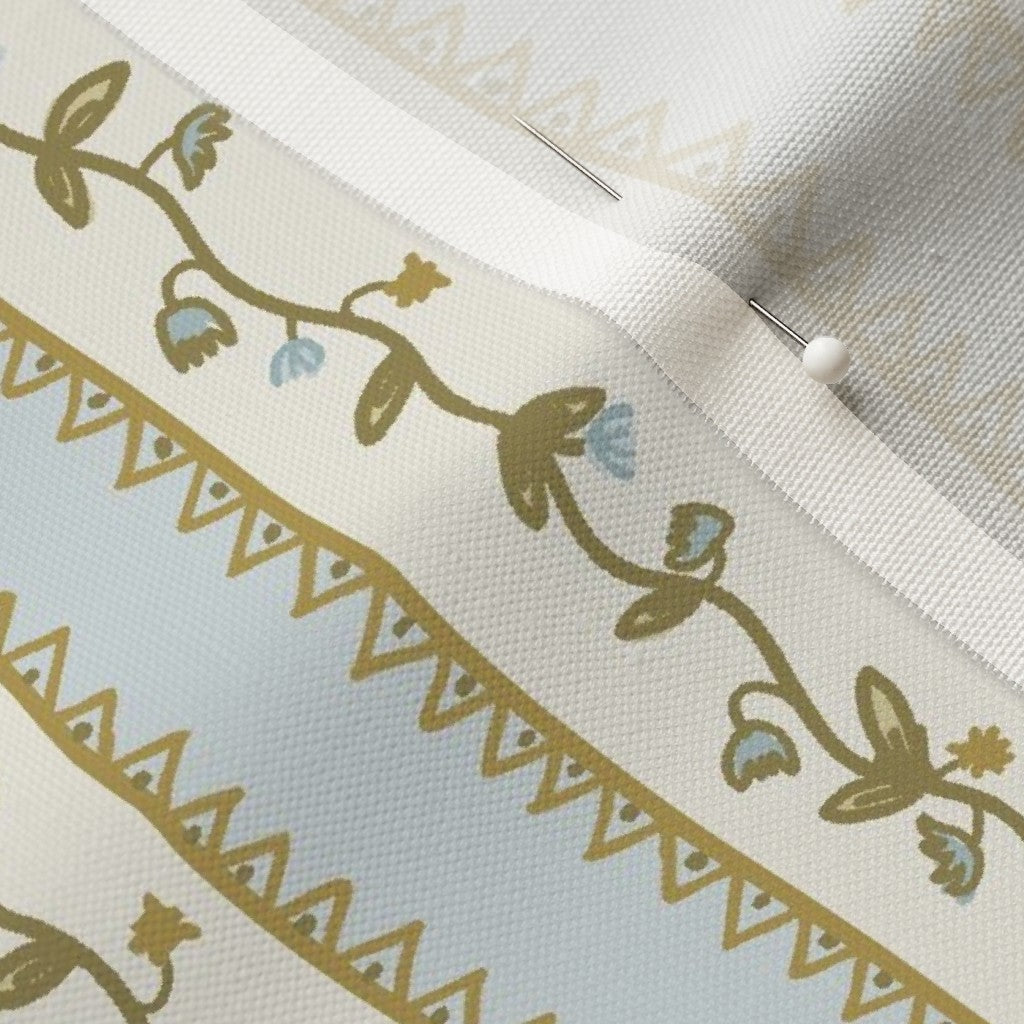 Gettin Ziggy Floral Stripe on Blue- Fabric by the Yard