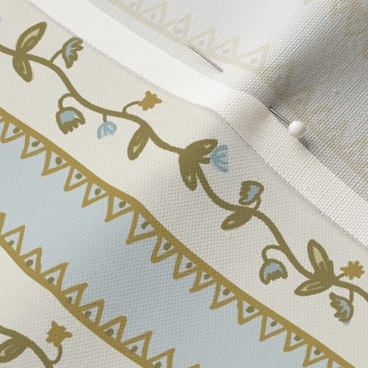 Gettin Ziggy Floral Stripe on Blue- Fabric by the Yard