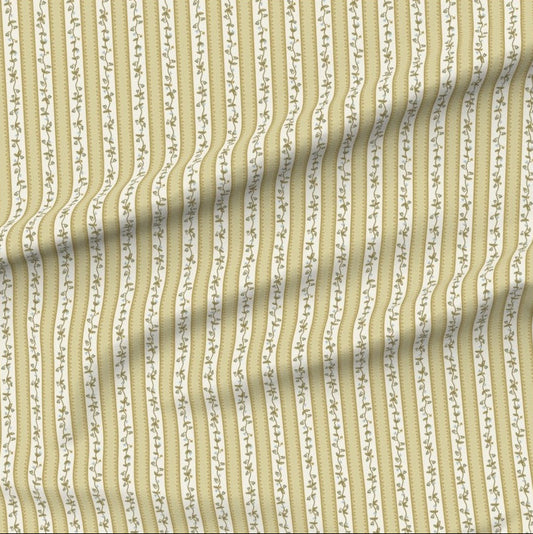 Fabric with a floral striped pattern on a white and soft chartreuse zig zag element