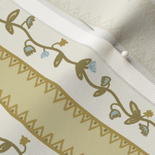 Gettin Ziggy Floral Stripe on Soft Chartreuse- Fabric by the Yard