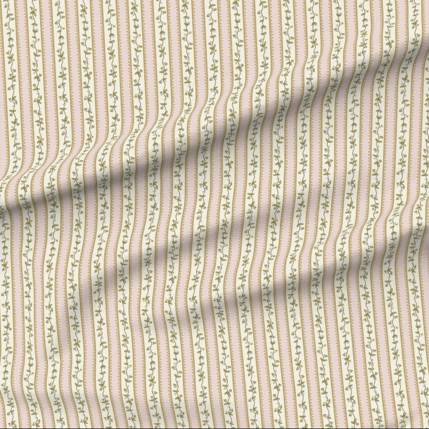 Fabric with a floral striped pattern on a beige background