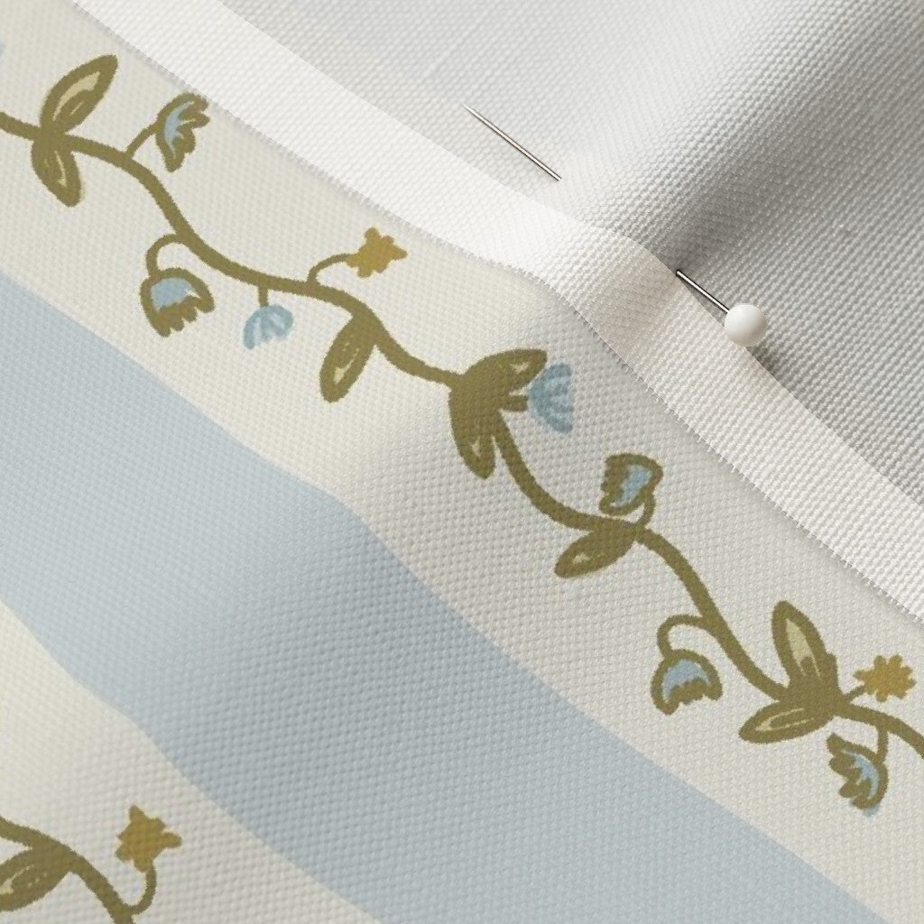 Laura Ingles Floral Stripe in Blue- Fabric by the Yard