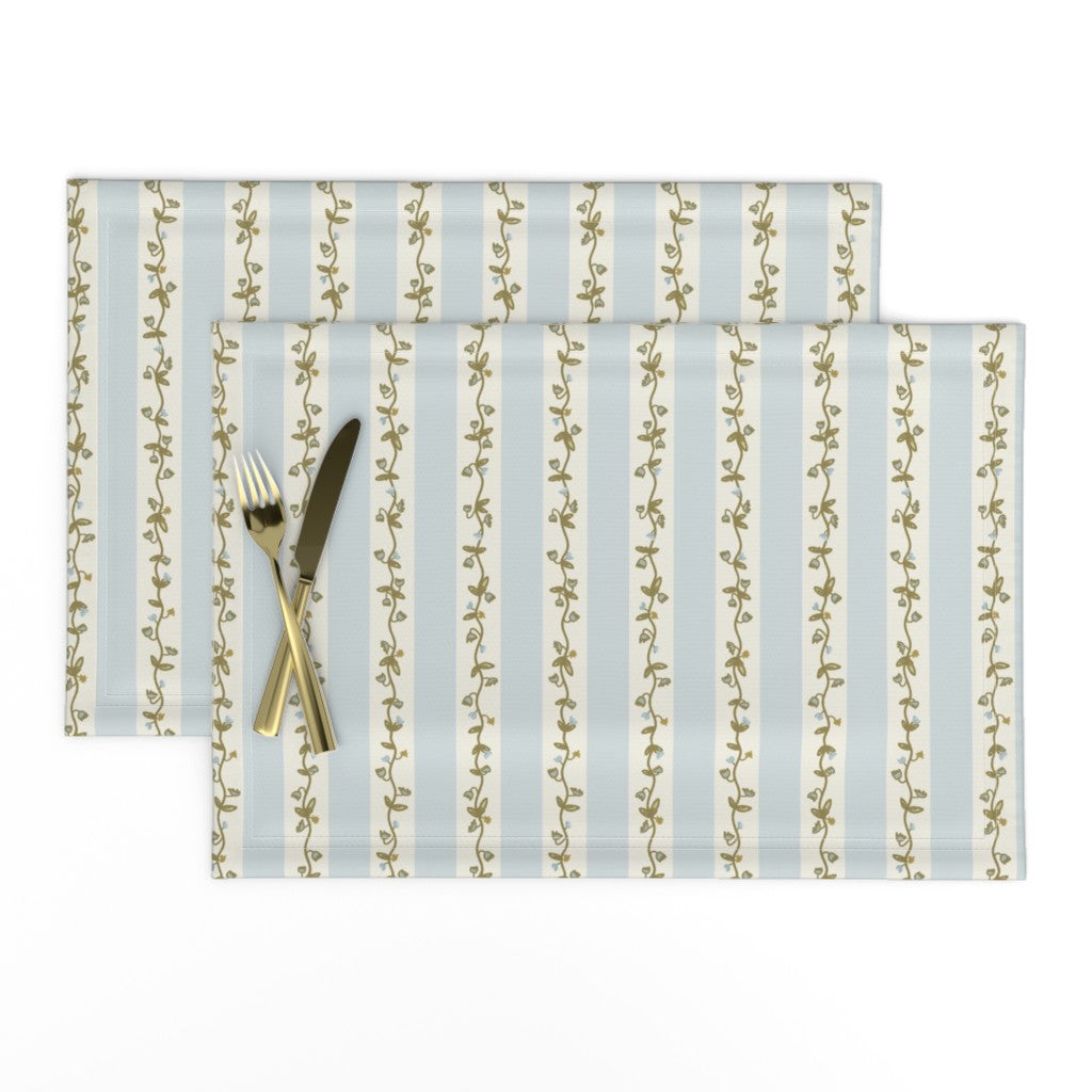 Laura Ingles Floral Stripe in Blue- Fabric by the Yard
