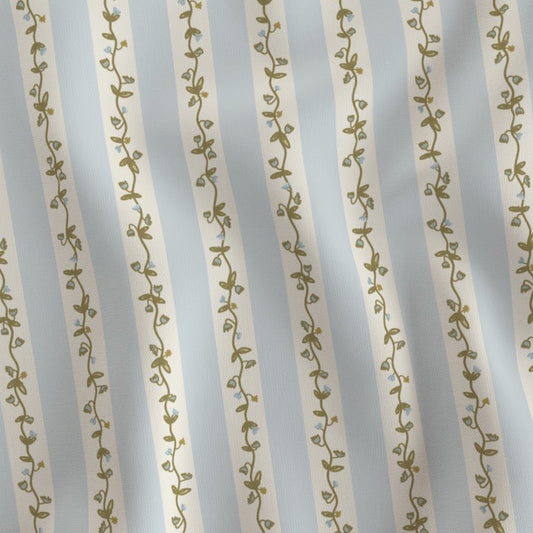 Laura Ingles Floral Stripe in Blue- Fabric by the Yard