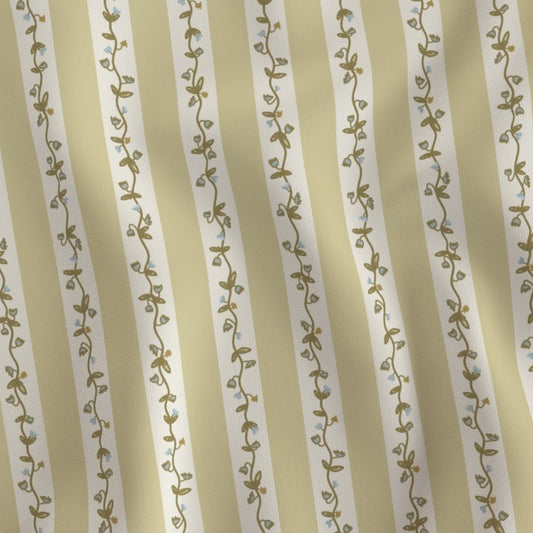 Laura Ingles Floral Stripe in Soft Chartreuse- Fabric by the Yard