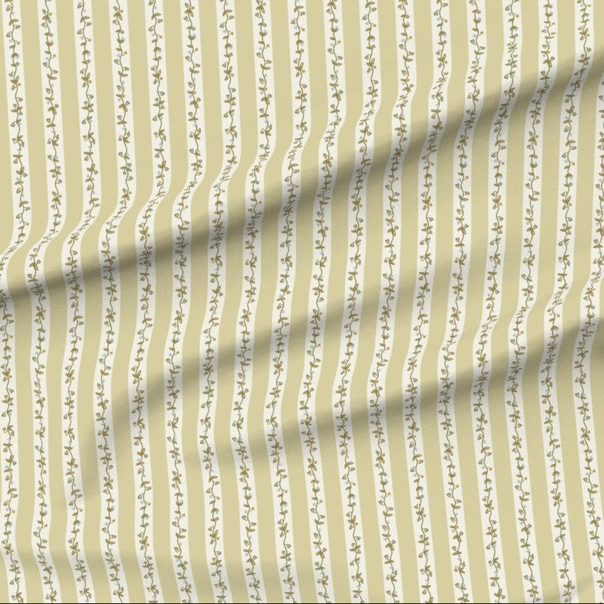 Laura Ingles Floral Stripe in Soft Chartreuse- Fabric by the Yard