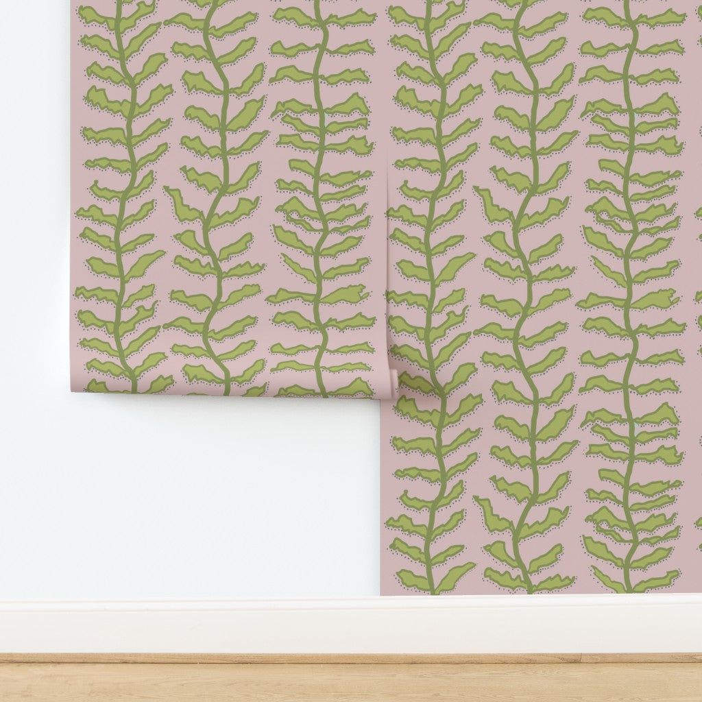 Kelp Forest - Green on Pink Wallpaper