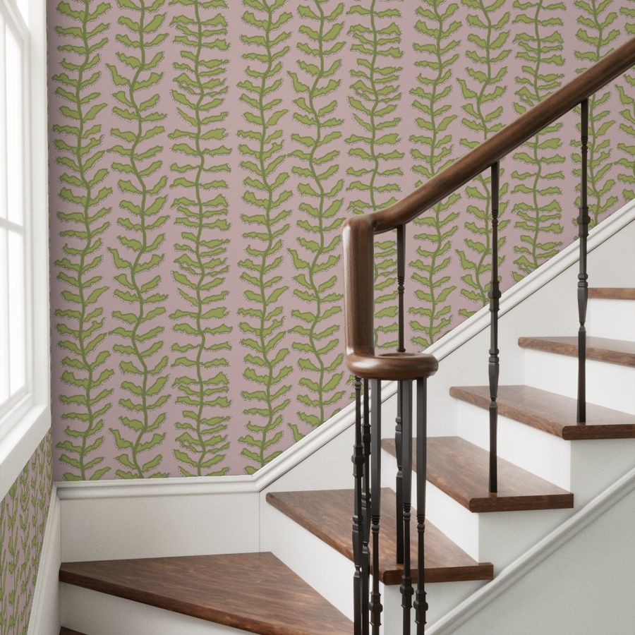 Kelp Forest - Green on Pink Wallpaper