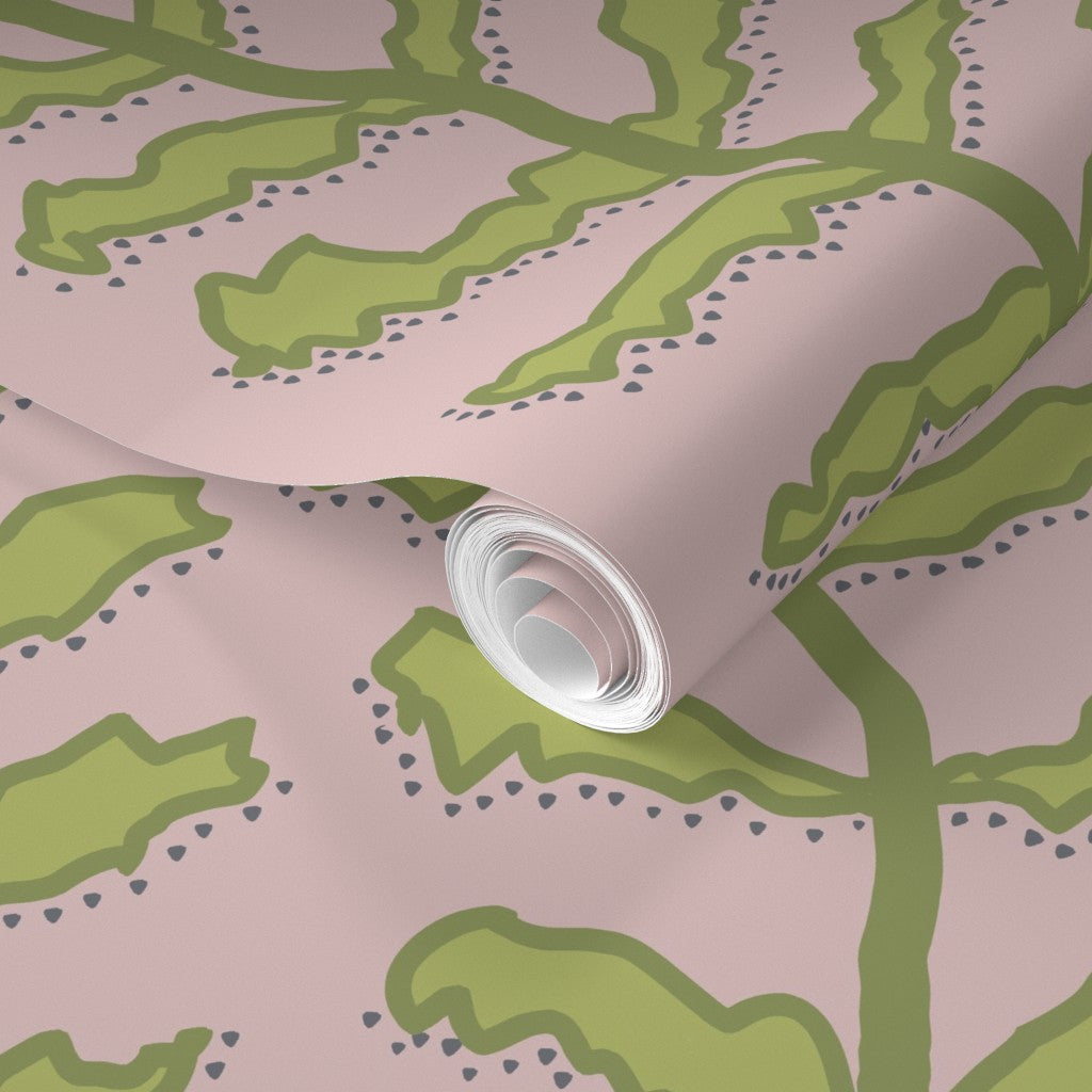 Kelp Forest - Green on Pink Wallpaper