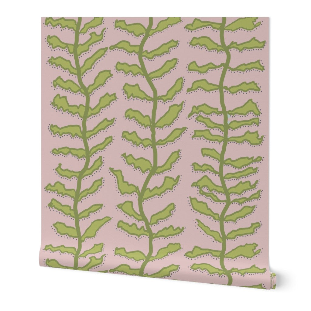 Kelp Forest - Green on Pink Wallpaper