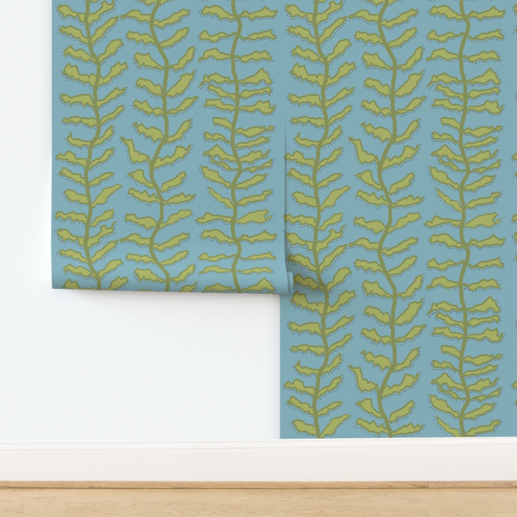 Kelp Forest Green on Teal Wallpaper