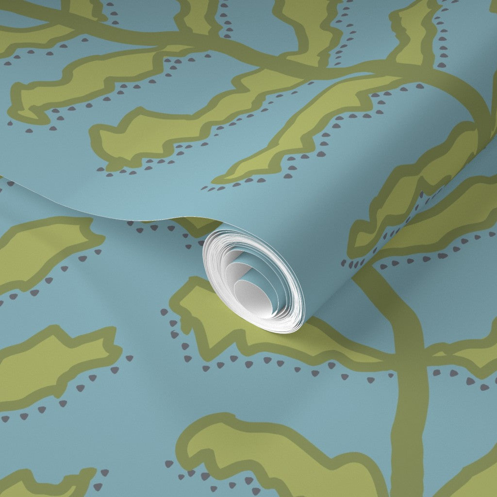 Kelp Forest Green on Teal Wallpaper