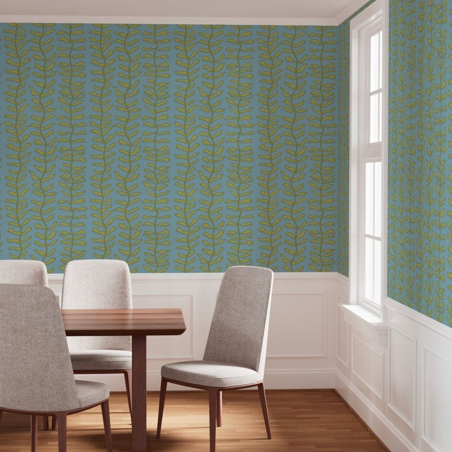 Kelp Forest Green on Teal Wallpaper