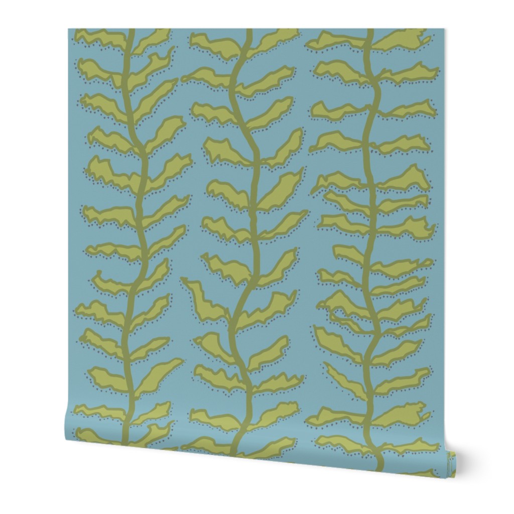 Kelp Forest Green on Teal Wallpaper