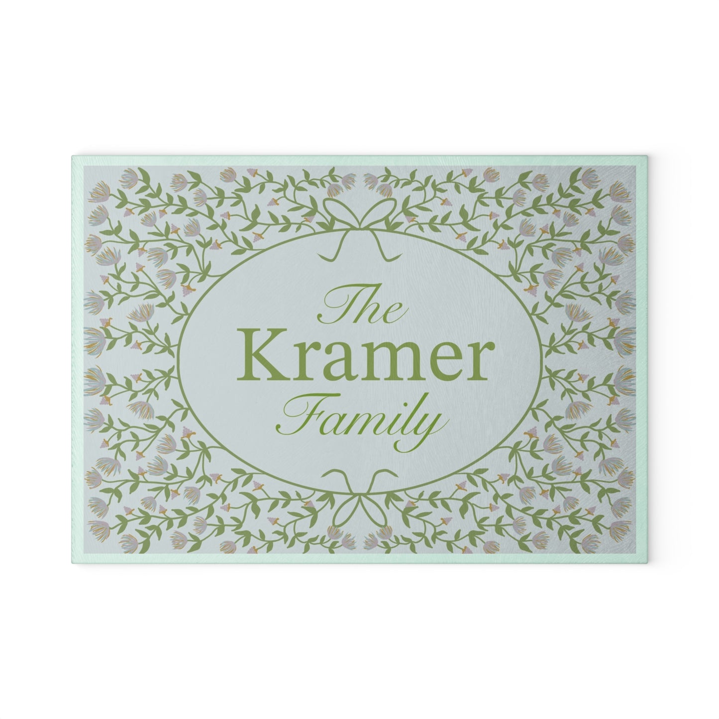 Personalized Glass Cutting Board - Floral Design + Custom Message