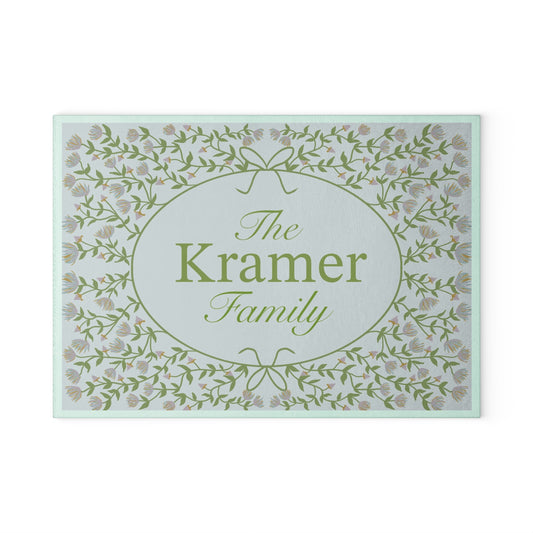Personalized Glass Cutting Board - Floral Design + Custom Message