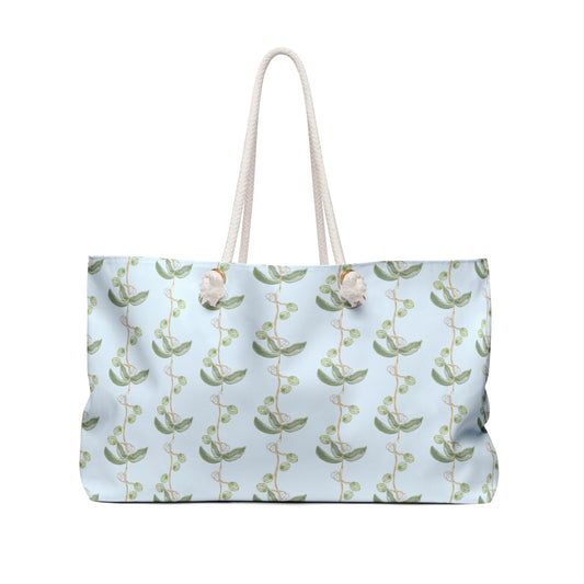 LWH weekender in "Plant the Seed Pod" in green on blue