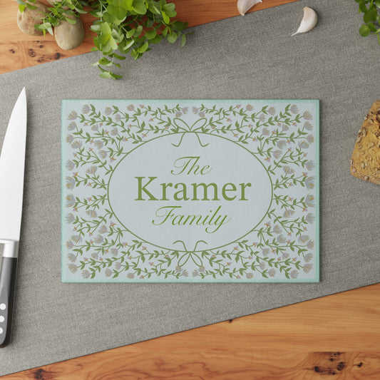 Personalized Glass Cutting Board - Floral Design + Custom Message