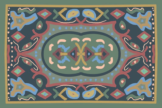 "Ash" Jewel Tone Traditional Oriental Style Vinyl Floor Mat- 24"x36"