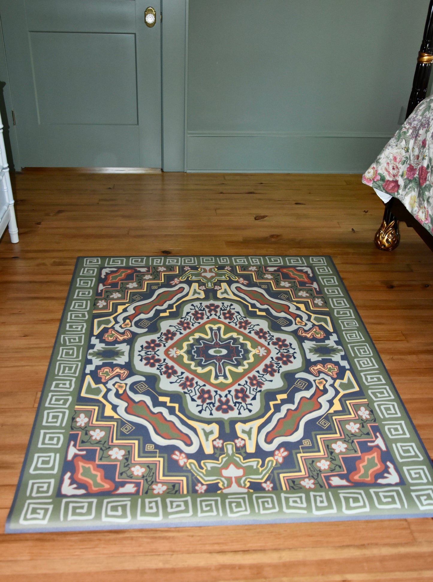 "Tradition" Heriz Style Vinyl Floor Mat - 49" x 60"