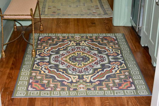 "Tradition" Heriz Style Vinyl Floor Mat - 49" x 60"