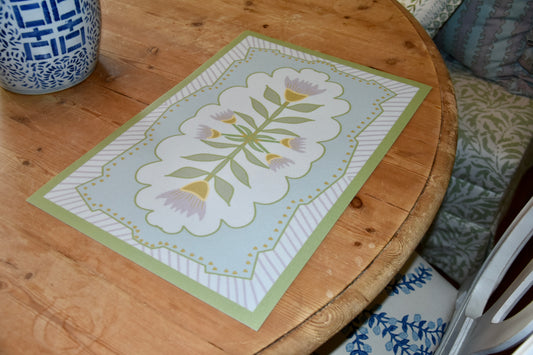 "Ginger" Cottage Floral Vinyl Placemat - 14"x20"