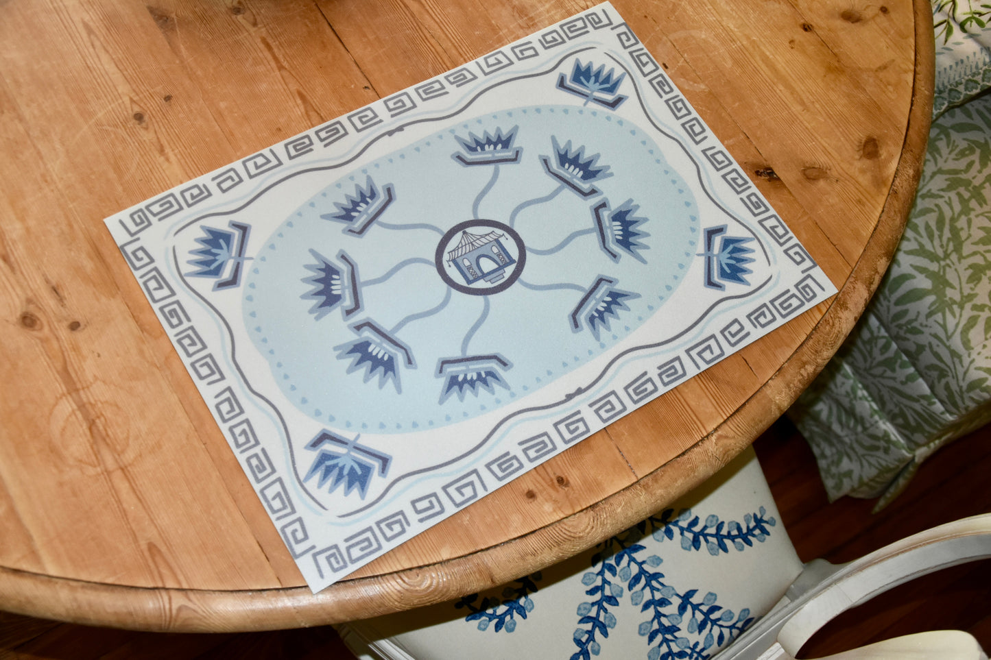 "Pagoda" Blue & White Chinoiserie Vinyl Placemat - 14"x20"