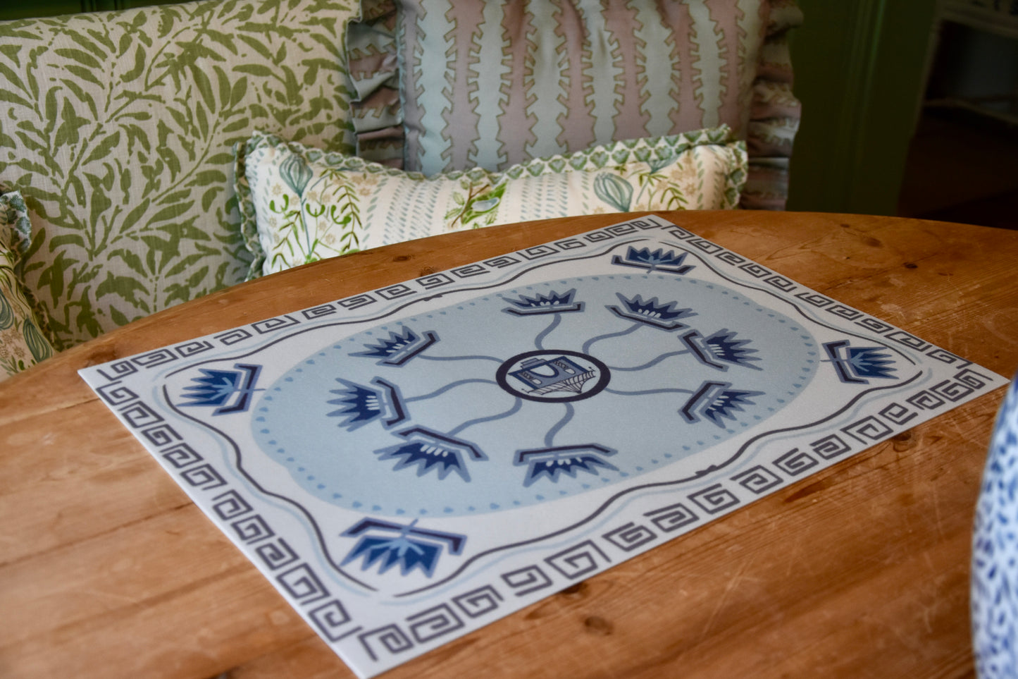 "Pagoda" Blue & White Chinoiserie Vinyl Placemat - 14"x20"