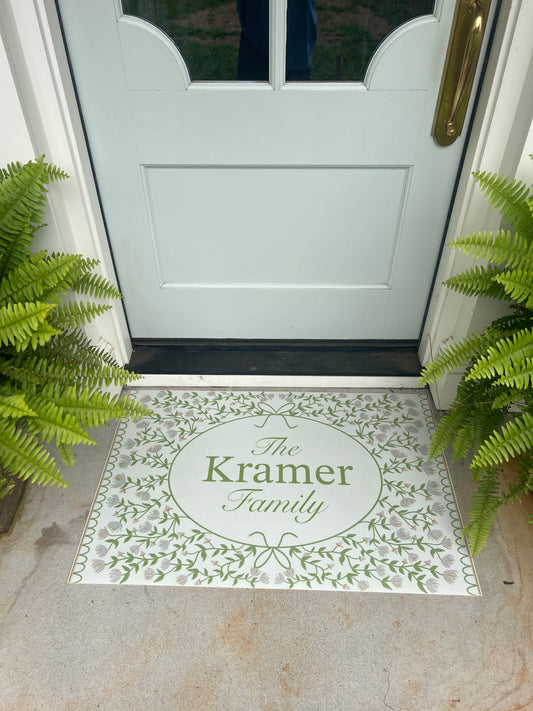 Custom Name "Cottage Kitchen" Floral Vinyl Mat- 24"x36"