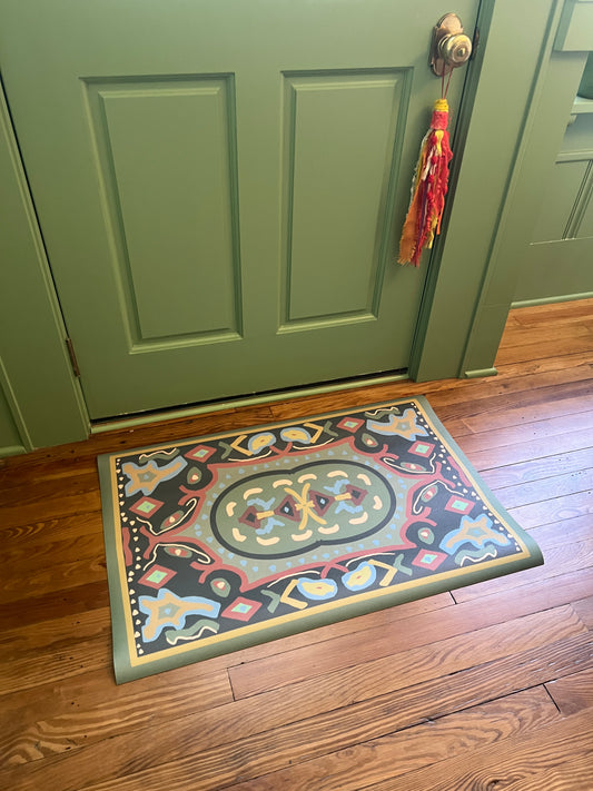 "Ash" Jewel Tone Traditional Oriental Style Vinyl Floor Mat- 24"x36"